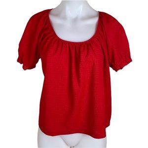 Madewell Texture and Thread Peasant Top in Red Short Sleeve B2